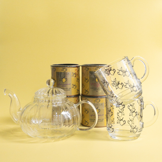 kit Pausa Merecida: 4 Chás + Bule de vidro Classic + 2 Canecas