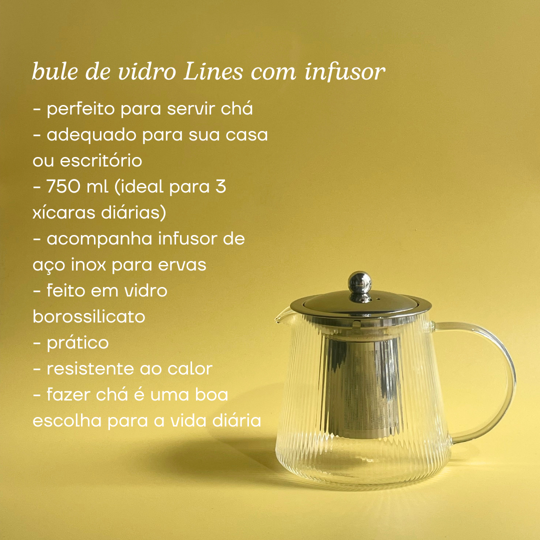 kit Goles de Amor: 4 Chás + Bule de vidro Lines + 2 Canecas